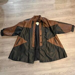 Vintage 90s Roaman's Leather Batwing Jacket XL 1X Two Tone Colorblock Boxy 90s